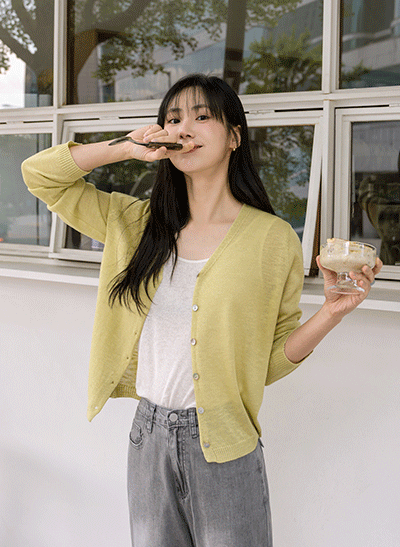 4DA31499NN_Mother-of-pearl V-neck Summer Cardigan