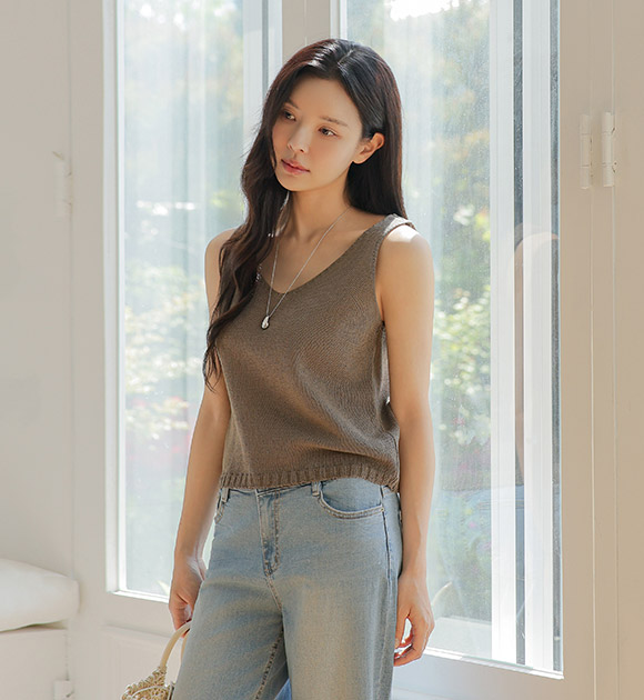 5DA31477HR_Mio Cool Touch V-necked Knitted Tank Top