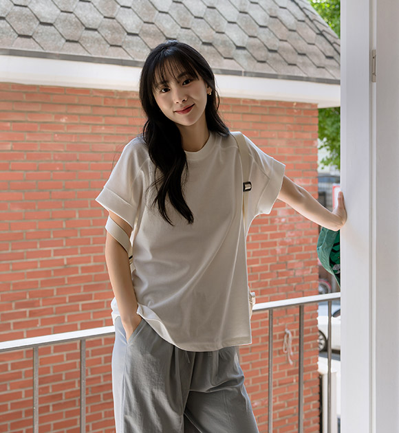 6DA31458JJ_Plain Drop-Shoulder Seam Detail Sweatshirt
