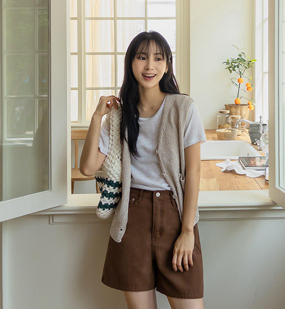 5DA31526NN_Color-Blend Knit Vest with Pockets