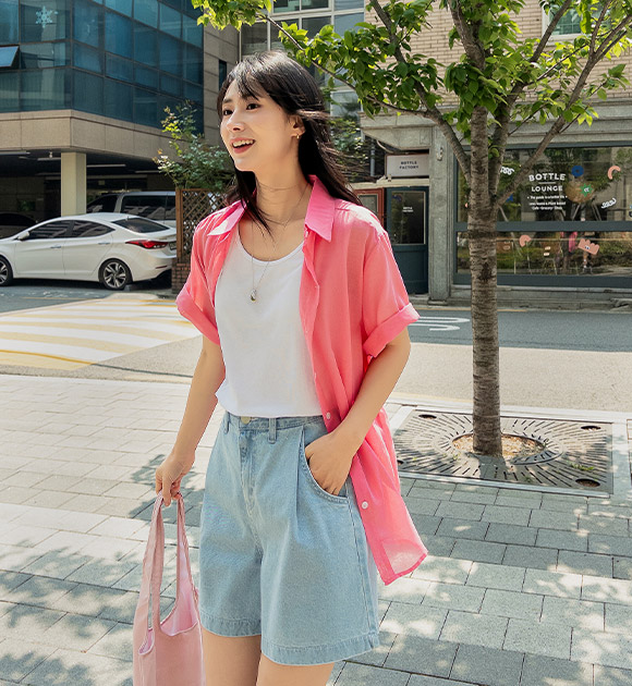 5DA31533JJ_Vivid Color Thin Short-sleeved Shirt