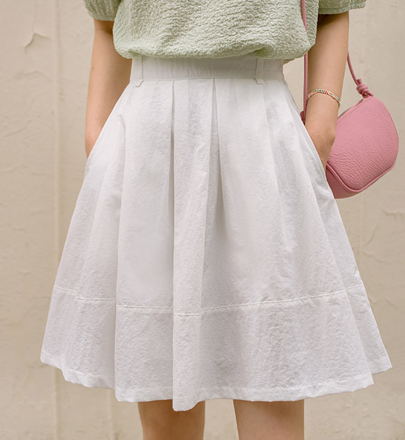 5DA31566NN_Checkered Crinkle Back Banding Pintuck Skirt