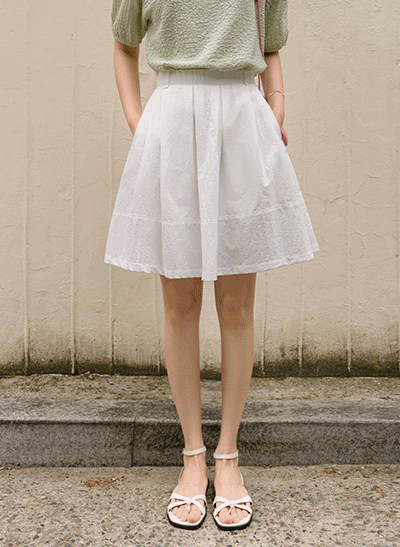 5DA31566NN_Checkered Crinkle Back Banding Pintuck Skirt