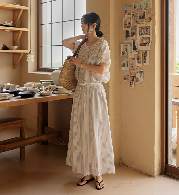 5OA0875JJ_[JUST BETTER] May Stripe Blouse/Skirt