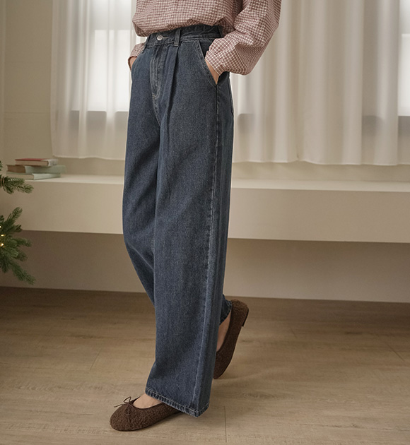 5DA29152AA_Together fleece pintuck wide jeans (Short/Basic/Long)