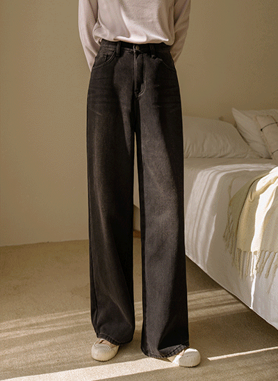 6DA30688JJ_Bonding Fleece Secret Banding Wide Jeans (Short/Long)