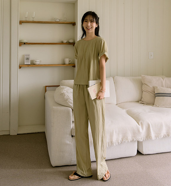 5CS00021NN_[Outfit Set] Slin Cool Rayon Blouse + Pants Set
