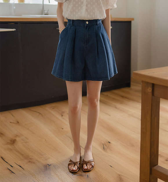 6DA31518JJ_Cove Back-banding A-Line Denim Shorts