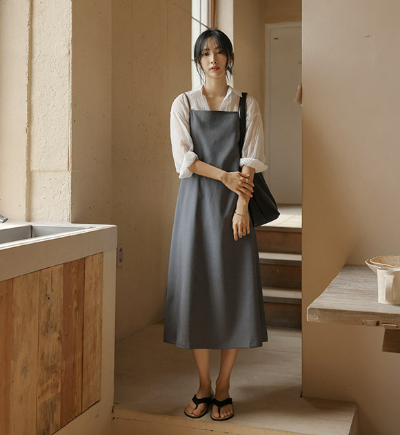 5DA31586NN_Rudy Linen Touch Spandex Strap Dress (Short/Long)