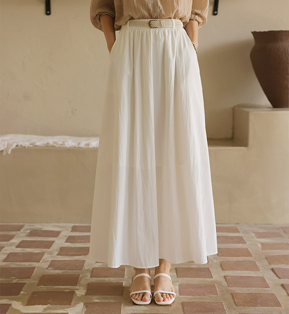 5DA31596NN_Faddy Banding Flare Long Skirt (Belt Set)