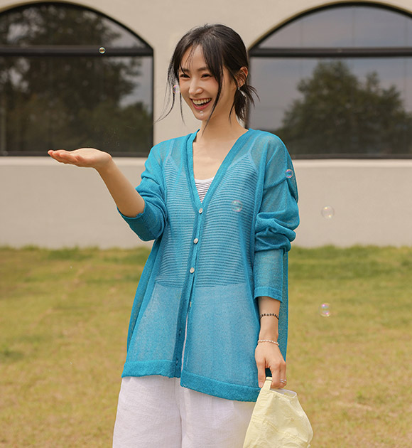 5DA31594HR_Simple Plain Linen Color Half Cardigan
