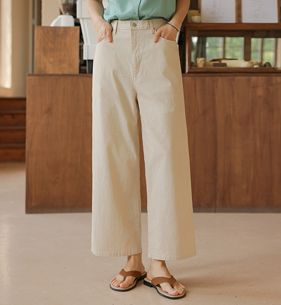 5DA31590HR_Light Up Linen Touch Back Banding Spandex Pants