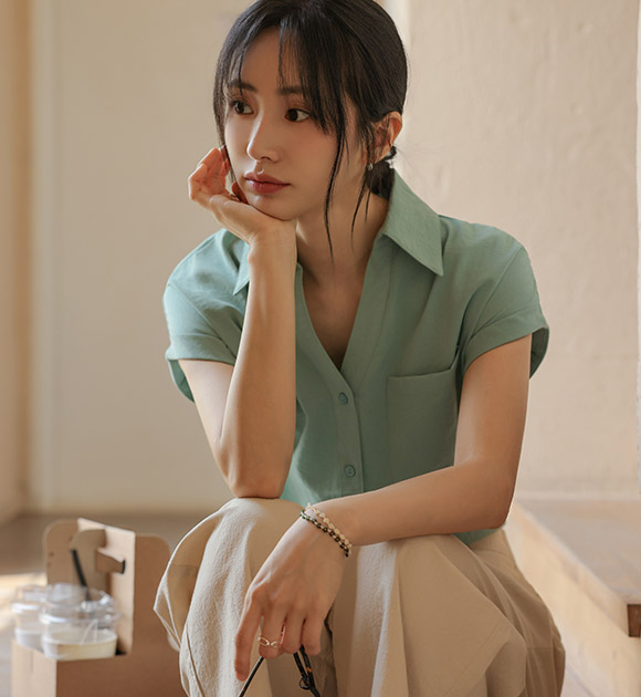 5DA31589HR_Soeni Open-Collar Drop Shoulder Shirt