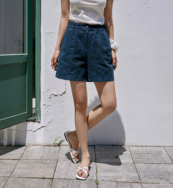 6DA31599HN_Summers 100% Linen Banding Pants