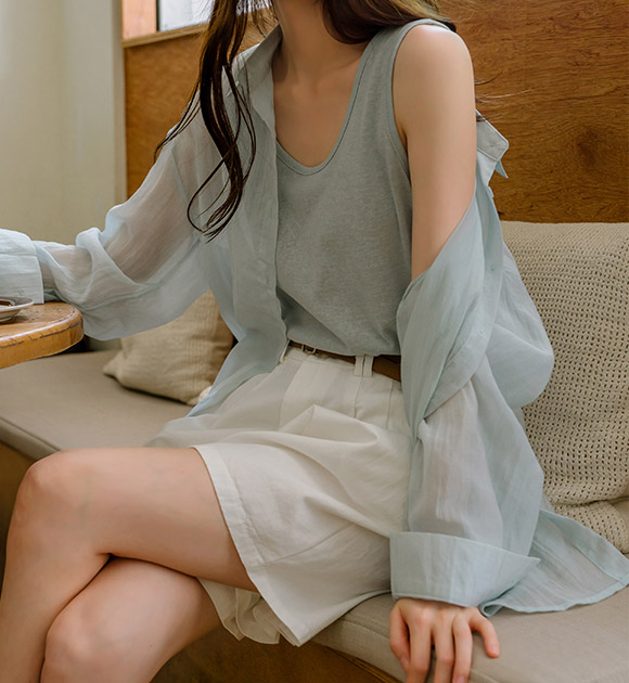 4DA31616JJ_Colored Linen Tank Top + Shirt Set
