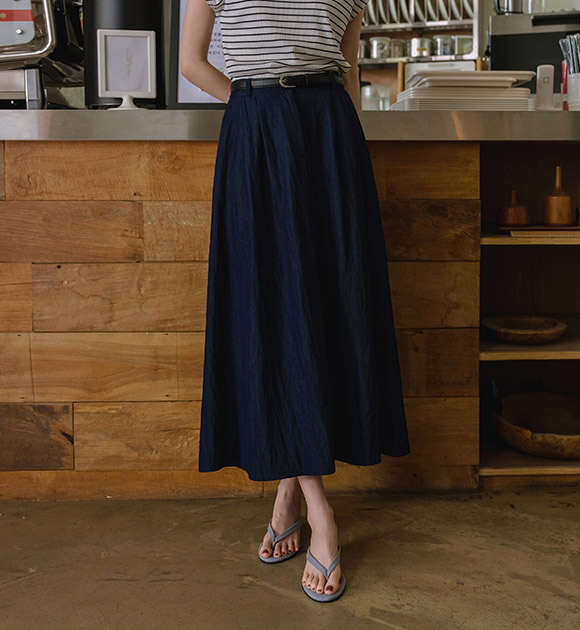 4DA31611HN_Pocket Banding Flare Long Skirt