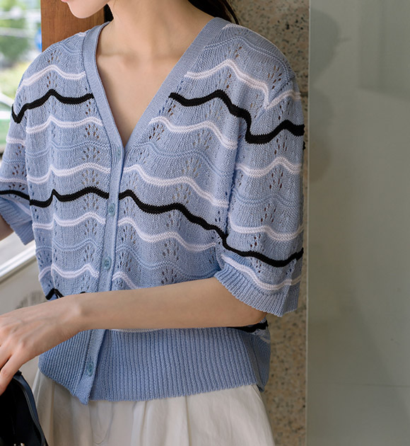 4DA31618NN_Wave-Pattern Eyelet Knit Summer Cardigan