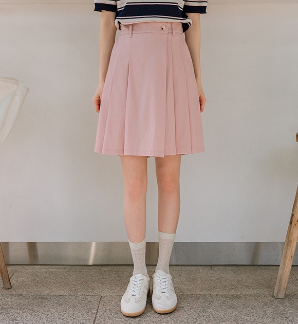 4DA31614HR_Solid Pleats Banding Skirt Pants