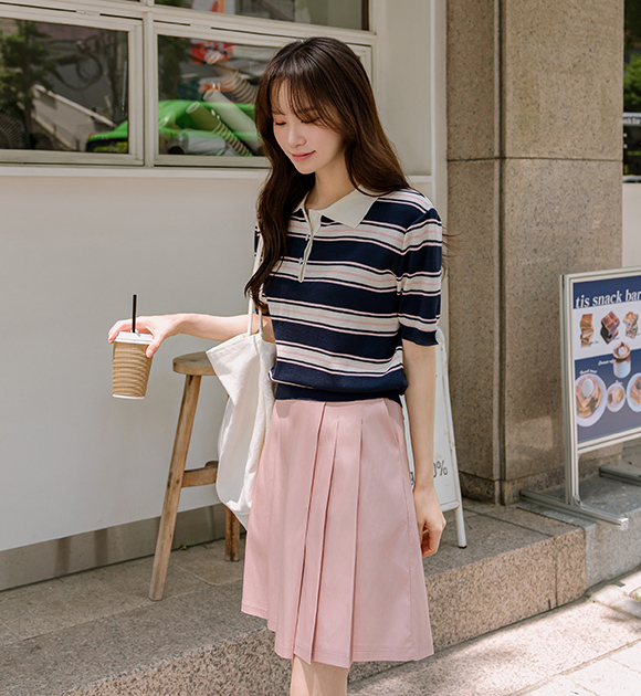 4DA31613HR_Nook Stripe Button Collar Knitwear