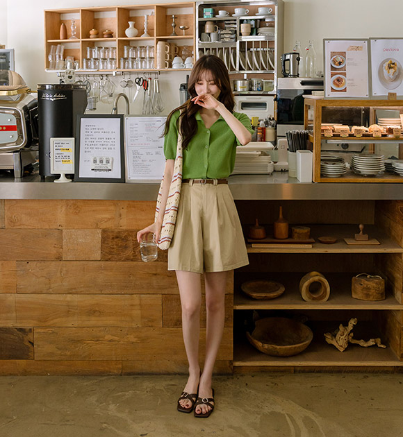 4DA31610NN_Pintuck A-Line Cotton Shorts (Belt Set)