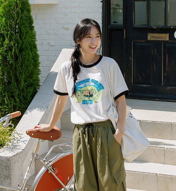 5DA31631HN_Color Print Color-block Short-sleeved T-Shirt