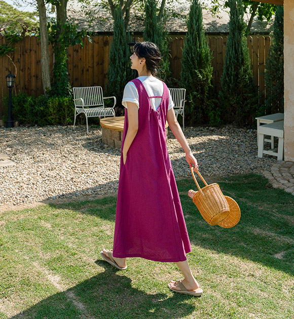 5DA31624NN_Unia U-neck Shirring Linen Dress