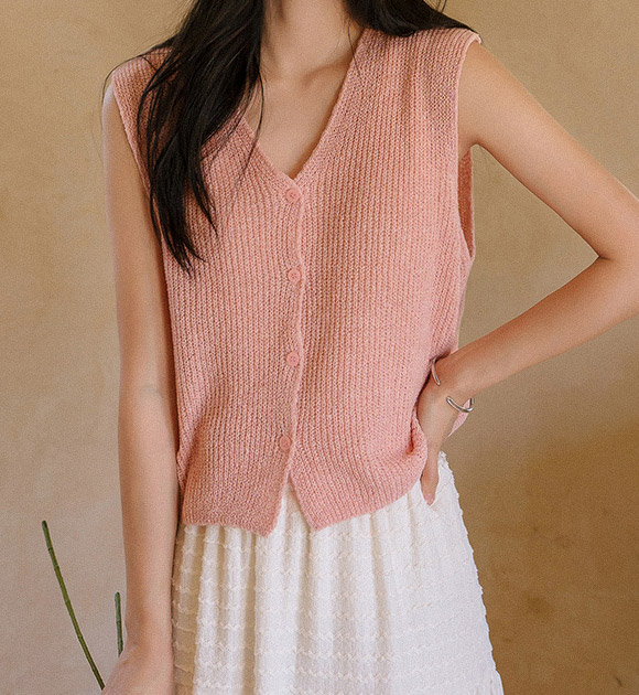5DA31630JJ_Memory Linen Boucle Knit Vest