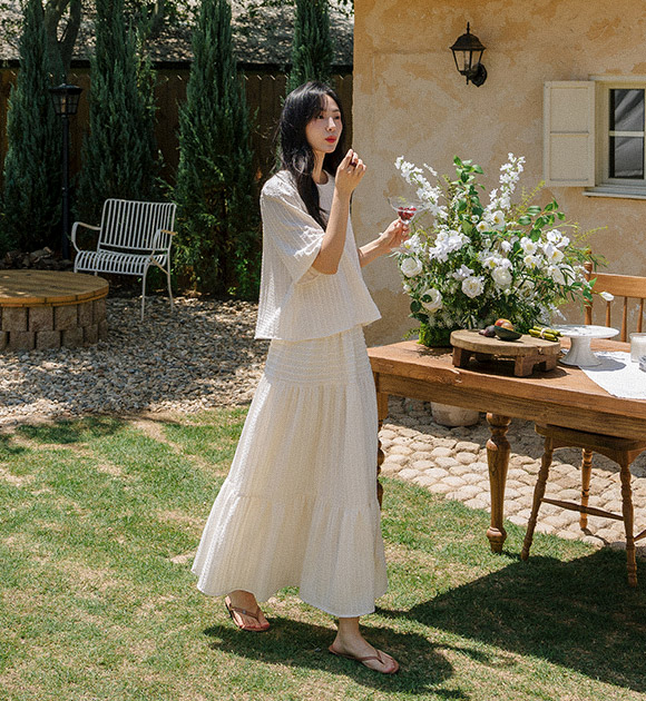 5CS00023JJ_[Outfit Set] [JUST BETTER] Ricotta Wave Blouse+Skirt