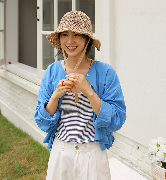 6DD00291CW_Knitted Wire Ribbon Bonnet Hat