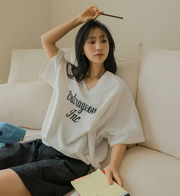 6DA31656HR_Out Bottom String Short-sleeved Sweatshirt