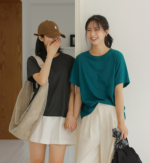 5DA31686HN_1+1 Summer Slub Cotton Loose-fit Short-sleeved T-shirt