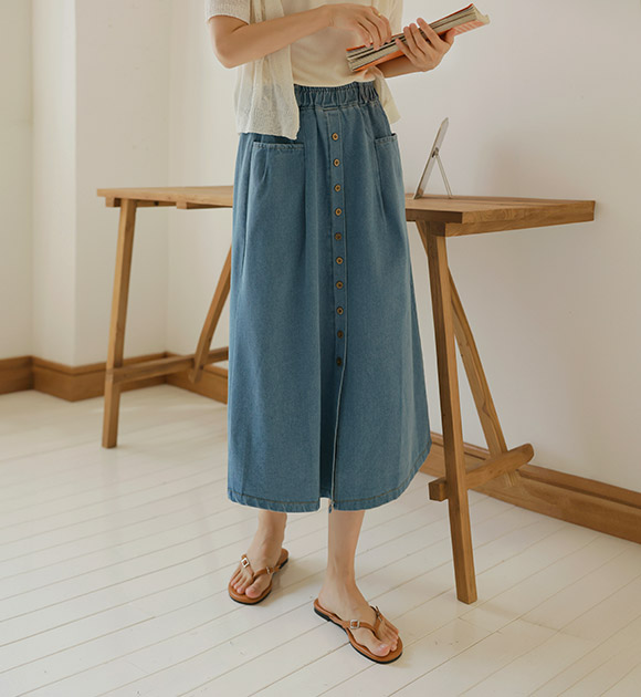 5DA31680HN_Eren Buttoned Banding Denim Skirt