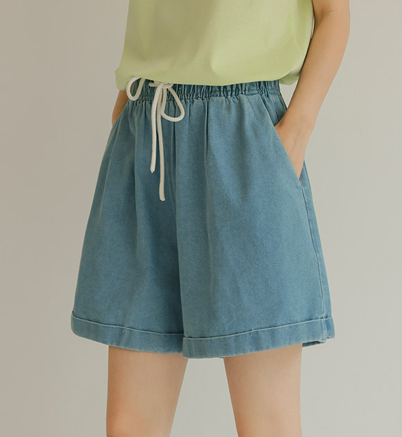 5DA31693NN_Roll-up Hem String Mid-thigh Denim