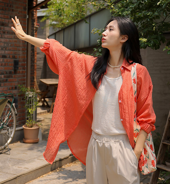 5DA30131JJ_Light Gauze Cotton Loose-Fit Collared Shirt