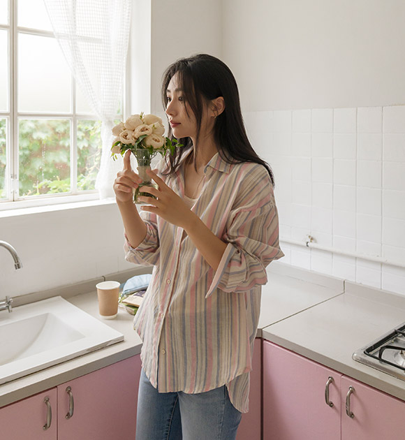 6DA30295LJ_Vibrant Multi-stripe Summer Shirt