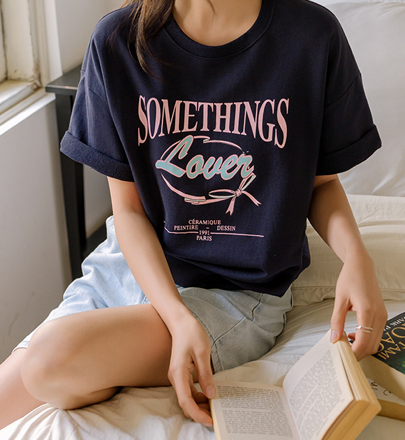 5DA31713HR_Something Love Printing Short-sleeved Sweatshirt