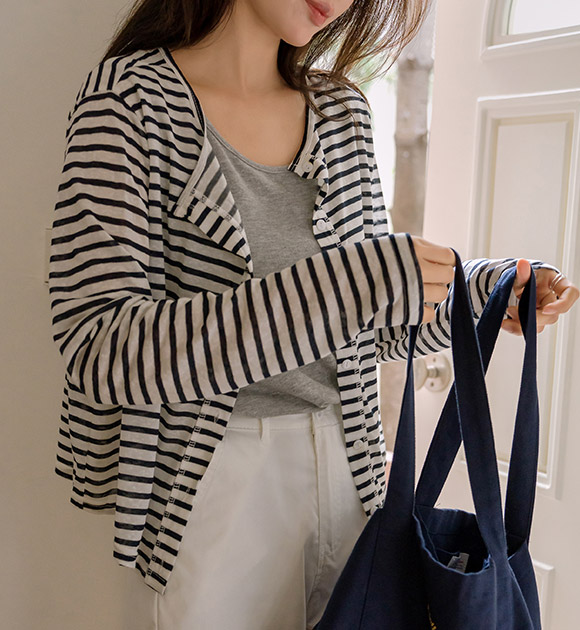 5DA31710JJ_Plain & Stripe Tencel Cardigan