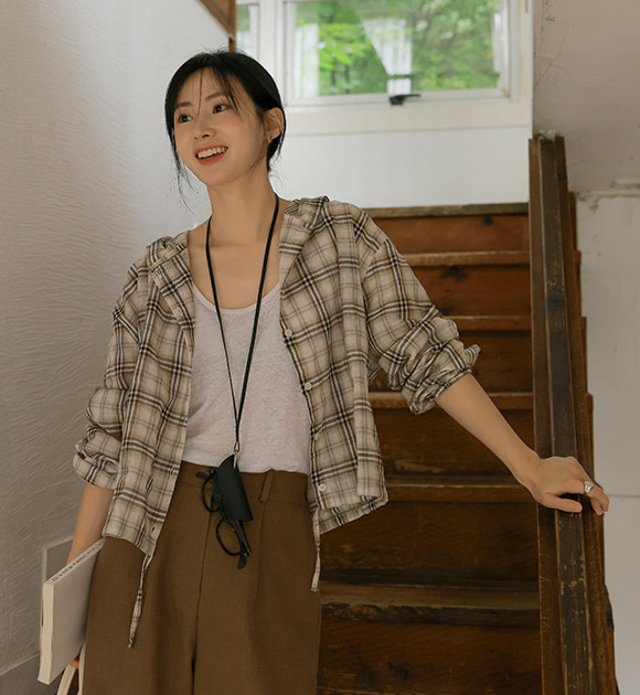 6DA31731JJ_Berins String Hooded Checkered Shirt