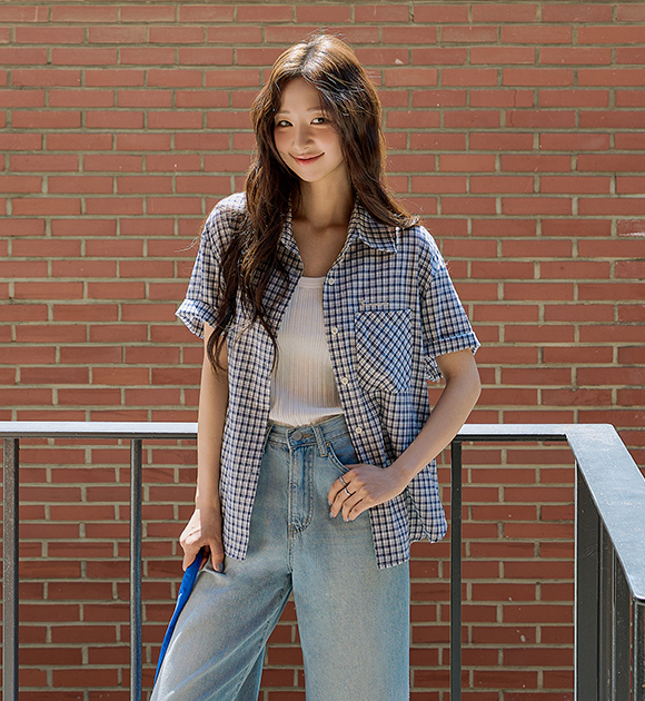 4DA31747HR_Embroidered Check Oversized Shirt