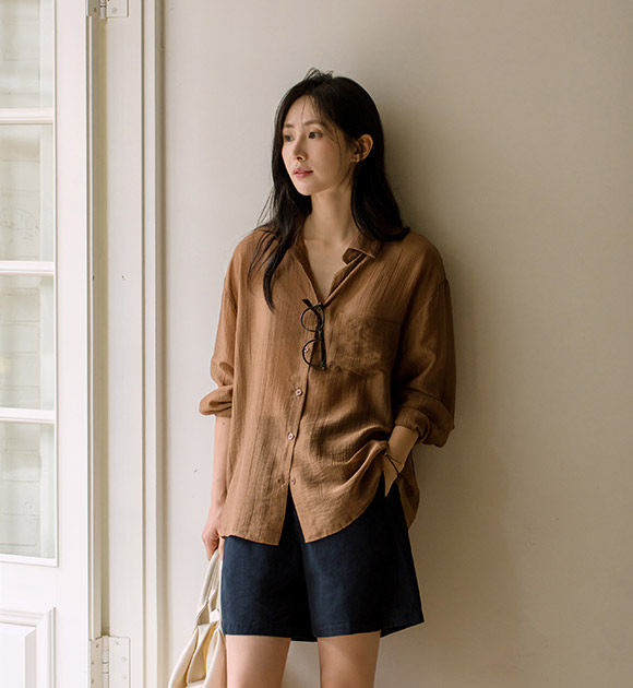 5DA31765NN_Sky Light Textured Crinkle Shirt