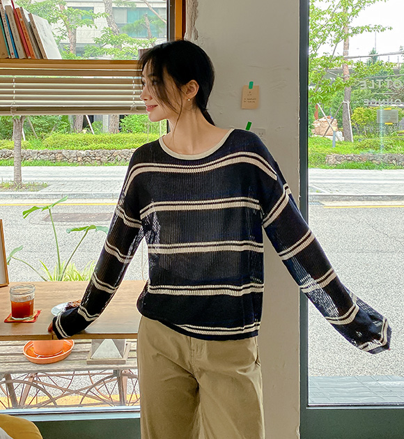 4DA30321YY_ Line Stripe Transeasonal Knit Tee