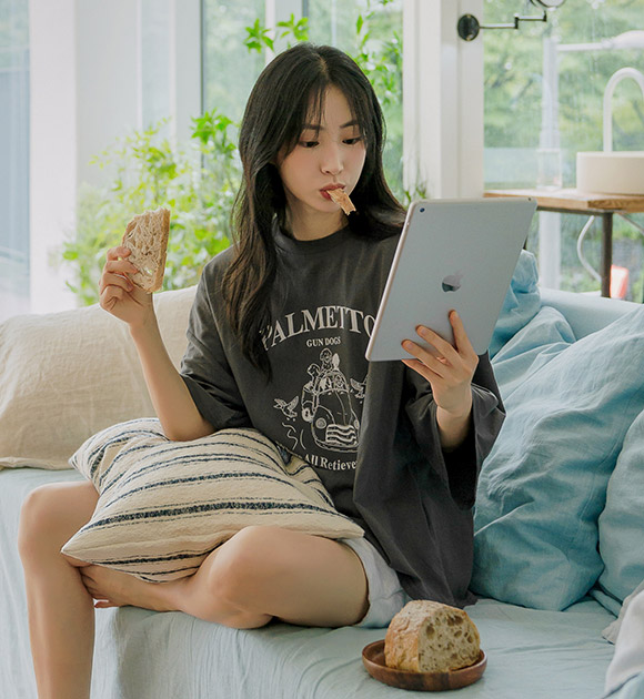 6DA31772JJ_Metto Printing Loose Fit 3/4 Sleeve Tee