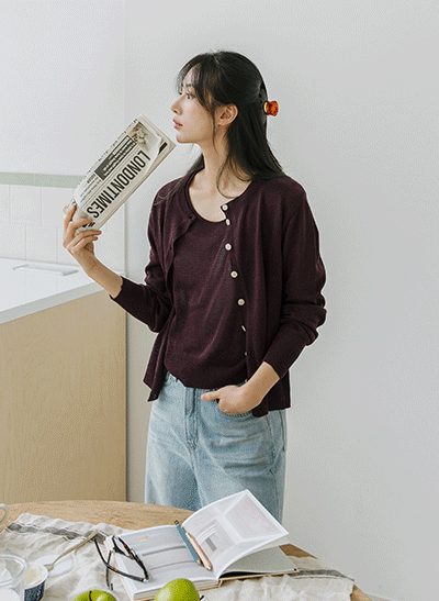 6DA31776HN_Washable Solid Round Neck Cardigan
