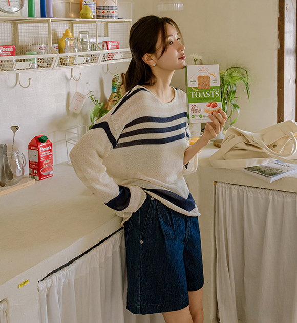 4DA31791HR_Momo Mixed Stripe Loose Fit Knitwear