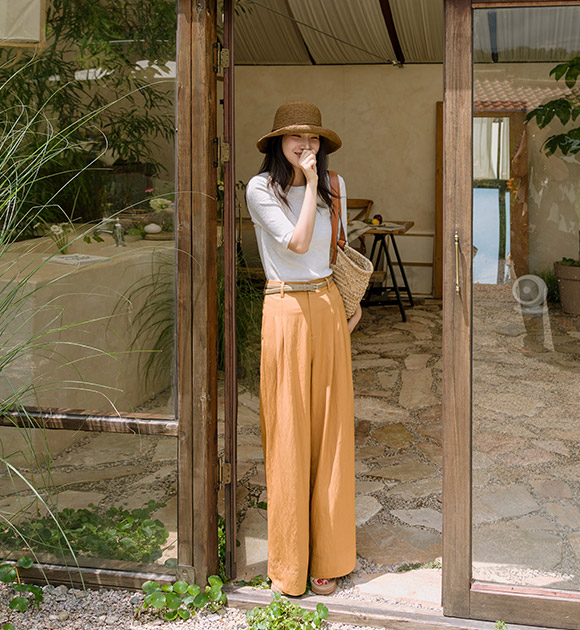 4DA31788NN_Stitch Flowy Wide Pants (Belt Set)