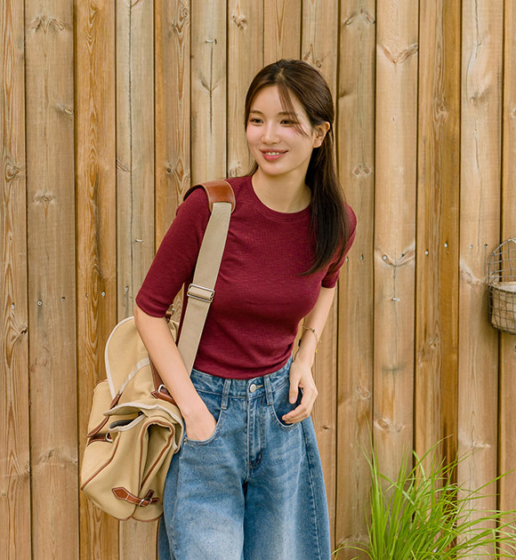 4DA31787NN_Mute Modal Spandex Ribbed Elbow-sleeve T-shirt