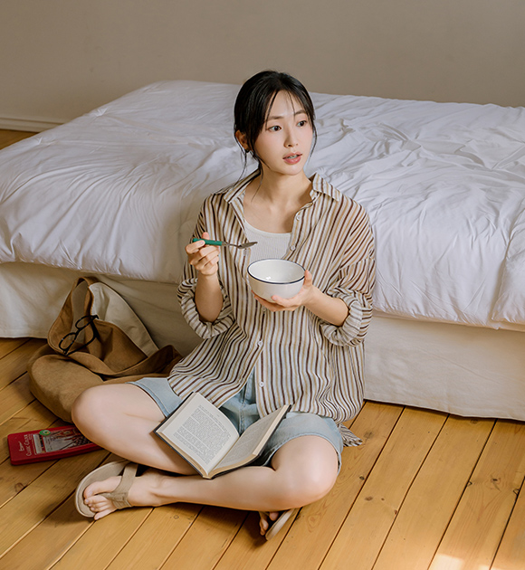 5DA31808HR_Rodin Striped shirt+Knitted tank top Set