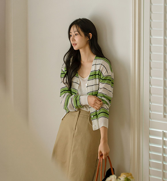 5DA31814HN_Refreshing Color Linen Pattern Cardigan