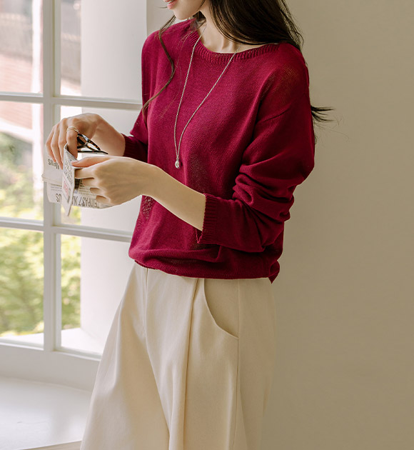 6DA31819HR_Rie Boat Neck Summer Knitwear