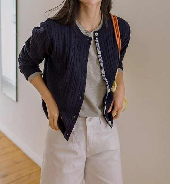 5DA31804HN_Nerry Checkered Cable Cardigan